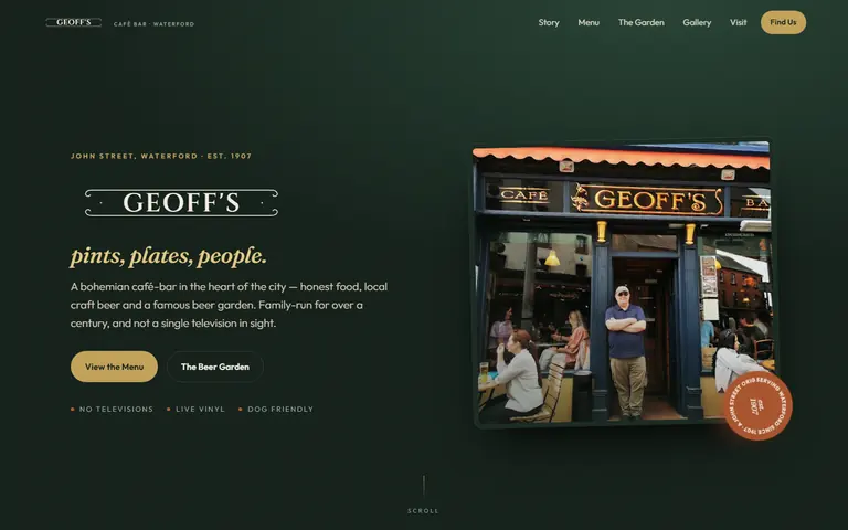 Geoff's Café Bar homepage